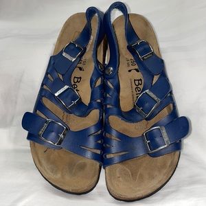 BIRKENSTOCK BETULA BLUE LEATHER T-STRAP WITH BUCKLES SIZE LADIES 8 MEN 6